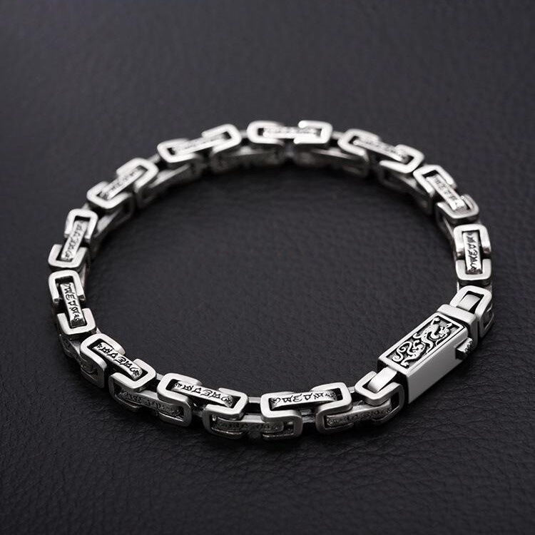Chaoxuan Croix Heart Retro Dragon Pattern Six-Character Mantra Thai Silver Bracelet Men's Trendy Easiest for Match Niche Gift Bracelet Couple Chaoxuan Croix Heart Retro Dragon Pattern Six-Character Mantra Thai Silver Bracelet Men's Trendy Easiest for Match Niche Gift Bracelet Couple