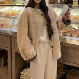 2025新款爆款小个子高级感韩系羊羔毛毛绒厚外套女秋冬毛茸茸上衣