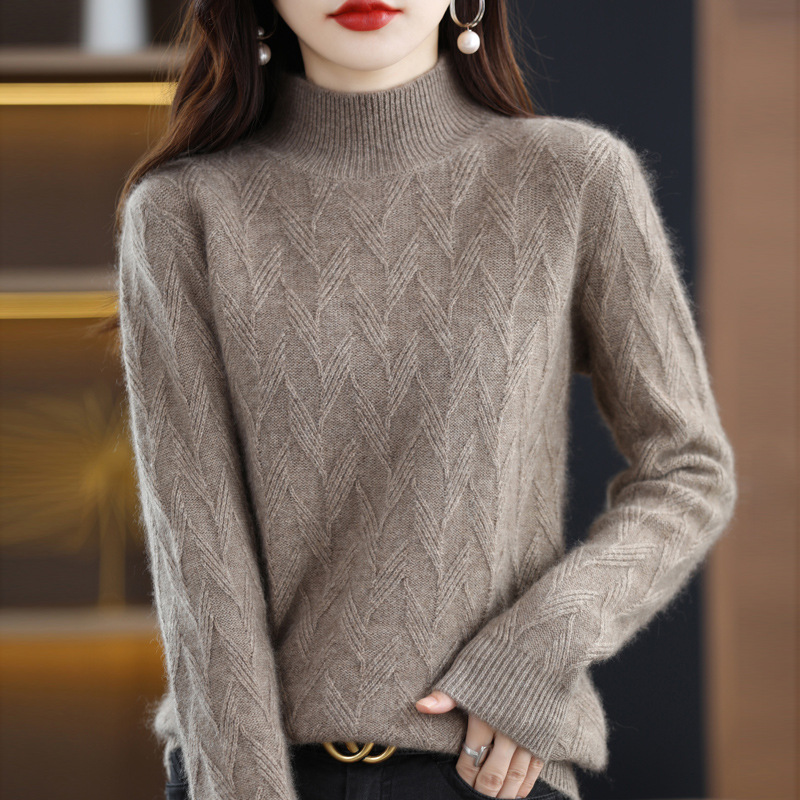秋冬新款纯色半高领套头潮流上衣纯羊毛衫女式针织打底长袖保暖潮