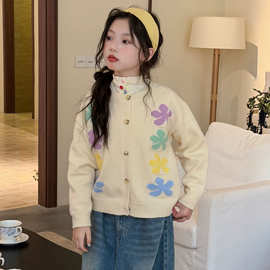 儿童毛衣2026秋冬新款彩色花朵刺绣针织开衫韩版女宝洋气毛衣上衣