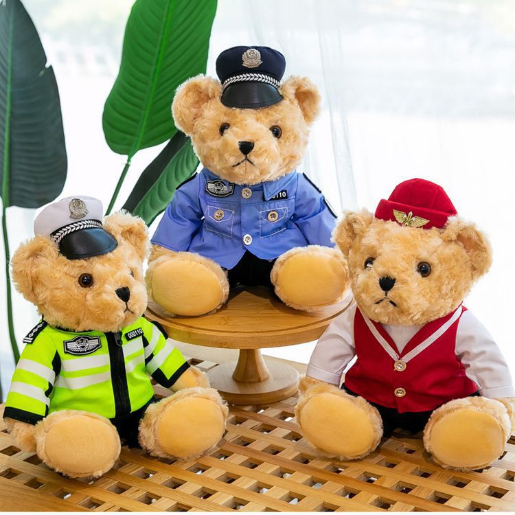 Muñecas de policía de bomberos uniformes de muñecas de oso Teddy grabadoras muñecas impresa LOGO regalo juguetes de peluche