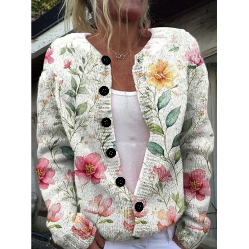 2026 Hot-Selling Foreign Trade Amazon New 3D Digital Print Cardigan Knit Jacket Women's Early Spring and Autumn Jacket