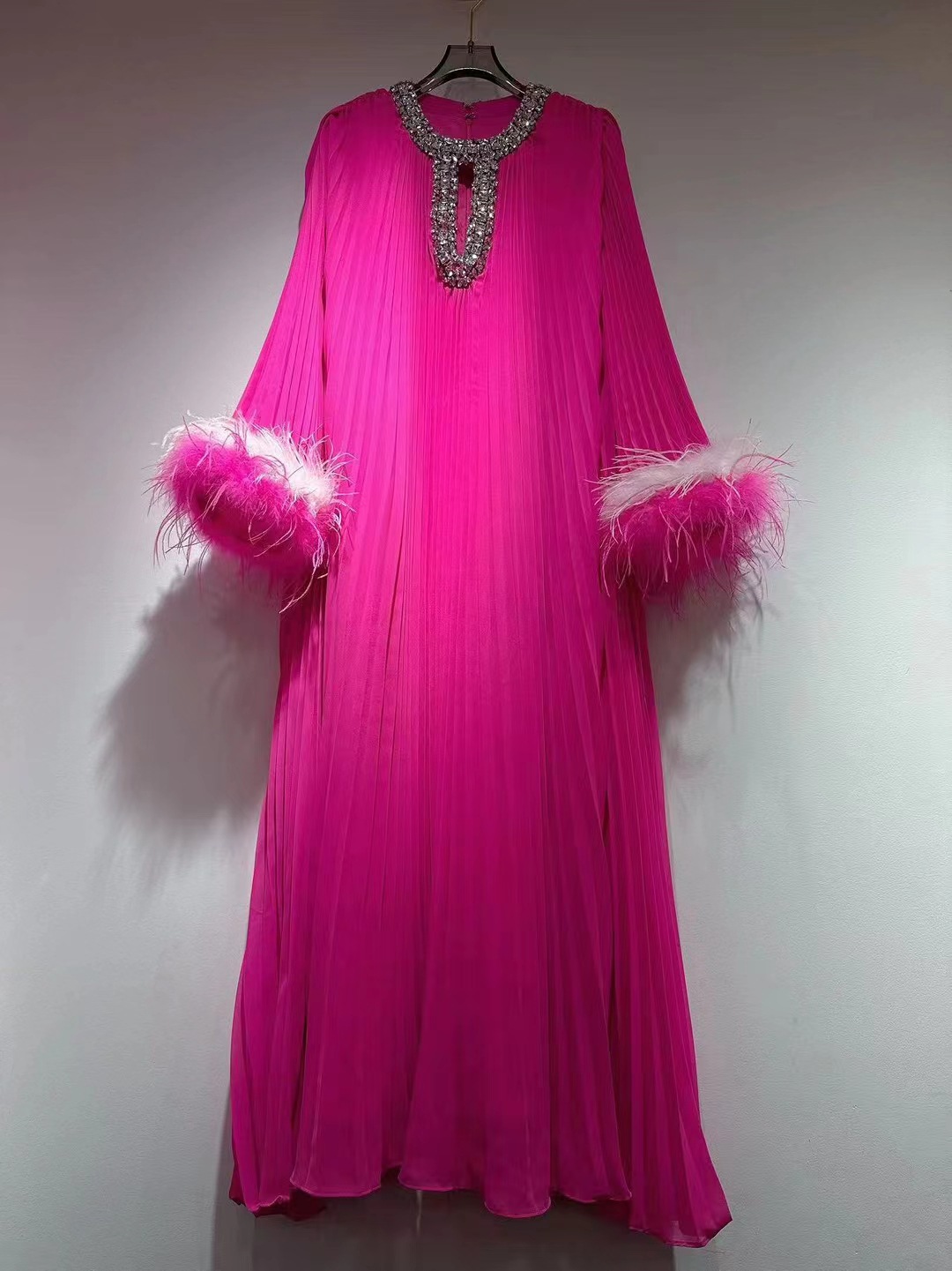 Women's Clothing Round Neck Light Luxury High end Celebrity Style Solid Color Dress_voghion.com