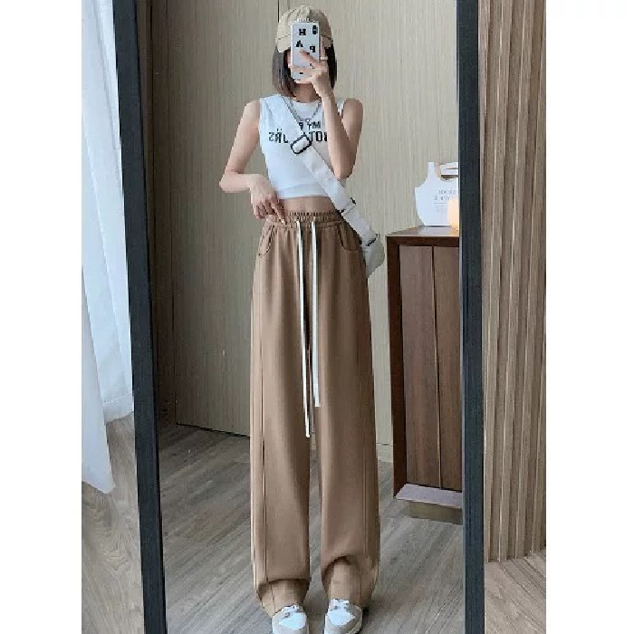 美式阔腿卫裤子女夏季薄款个性休闲抽绳运动休闲遛弯长裤子女|undefined
