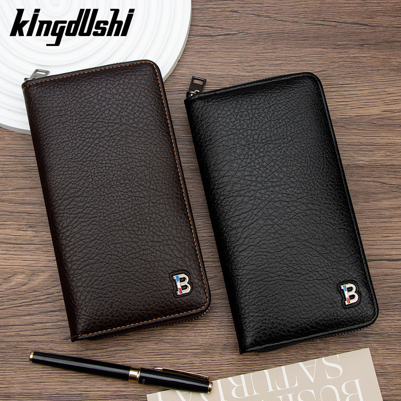 High-End Genuine Leather Men's Wallet, Long Zipper Bag, Clutch Bag, Multiple Card Slots, Large Capacity, Hand-Held Mobile Phone Bag