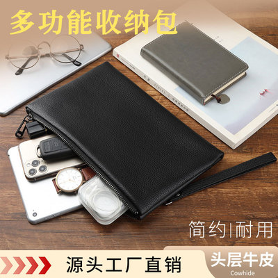 跨境商务牛皮荔枝纹手拿包手抓包韩版时尚头层牛皮男款手机包批发
