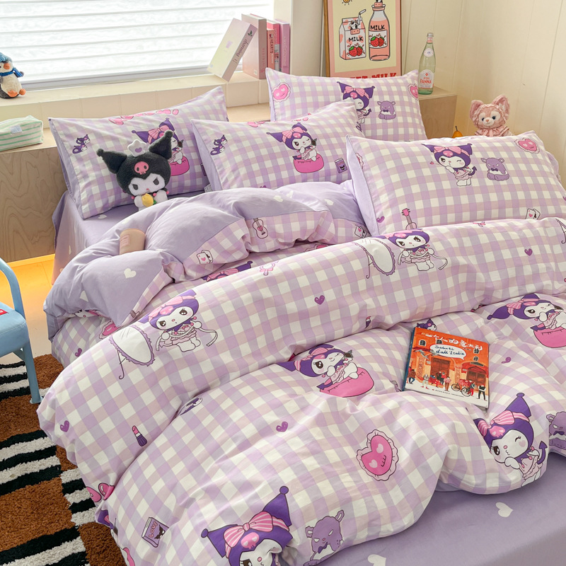 Cotton Cute Cartoon Four-Piece Student Princess Style Girly Heart Dormitory Quilt Cover Three-Piece Kt Cat Bedding Set
