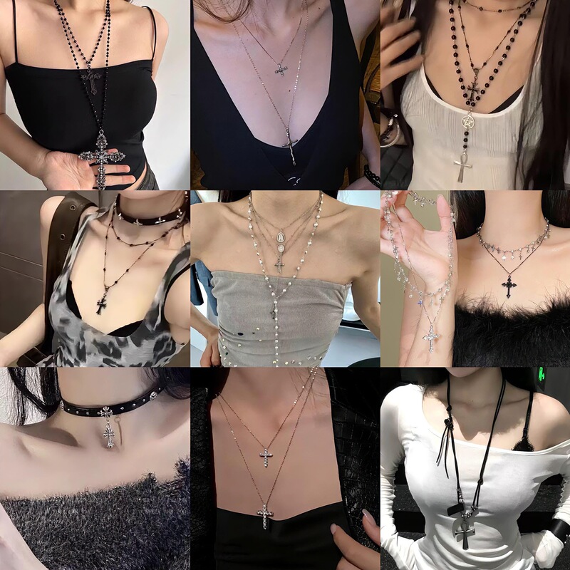 Y2K Heavy Industry Cross Necklace Millennium Spice Sweet Cool Asian Culture Wandering Waste Earth Wind Punk Gothic Niche Tide