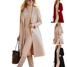 现货2025秋季新品毛呢女外套外贸亚马逊长款大码呢子风衣独立站