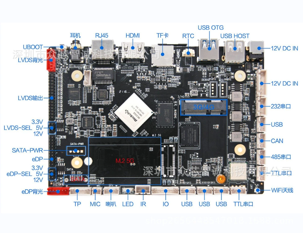 Промышленная материнская плата Ririn Micro RK3568, четырёхъядерная, распознавание лиц, торговый терминал/робот, RS485, поддержка CAN-интерфейса
