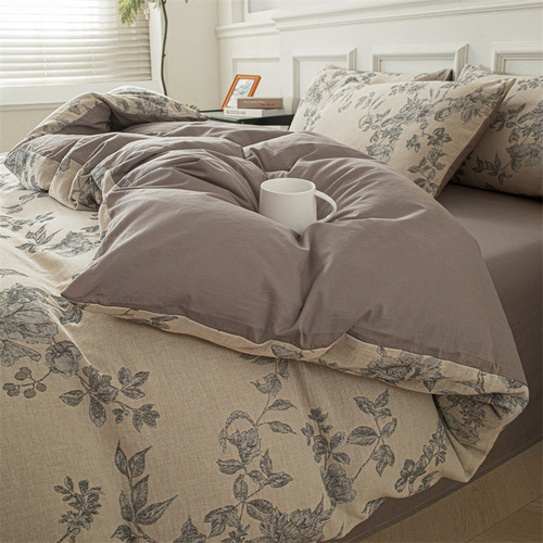 New 100-ply 100% Cotton Color-Woven High-Count Double-Sided Quilt Cover Set with Four Pieces, Nudist Quilt Cover, Bed Sheet, and Bedroom Bedding