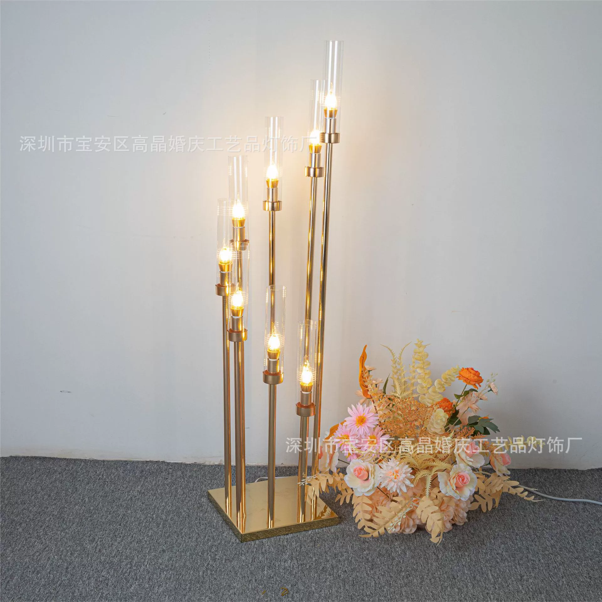 Железная много-глав candlestick гальваника металл секция высокий подсвечник свадебное украшение главный стол компоновка фестиваль вечеринка дорожка ведущий