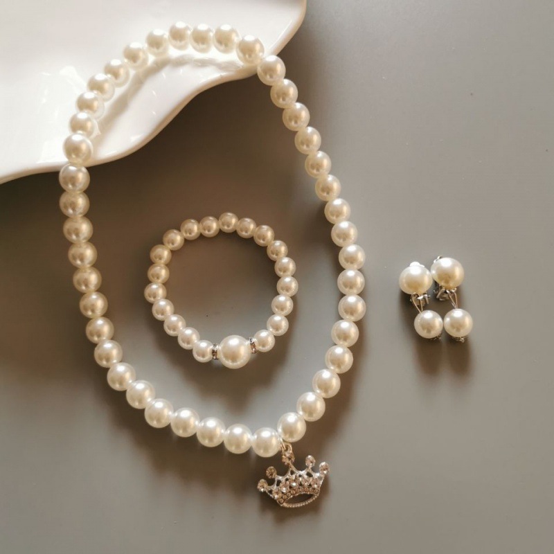 children Pearl Necklace new pattern princess Ear clip 3 Set of parts Female baby festival jewelry Jewelry suit