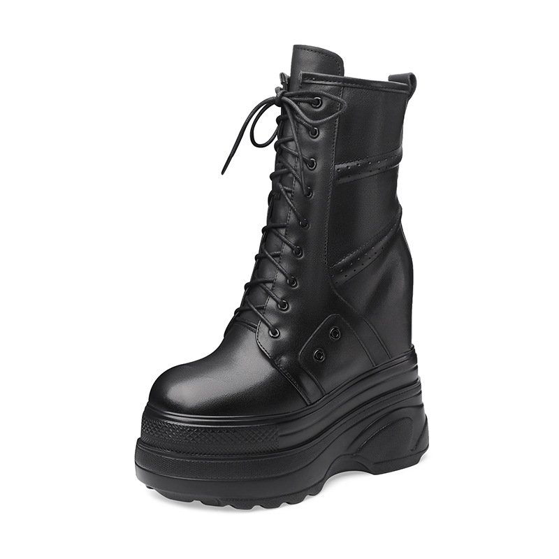 Boot nữ cổ thấp đế dày platform gót 14 cm phong cách Anh Quốc — Lót nhung đen chi tiết 9