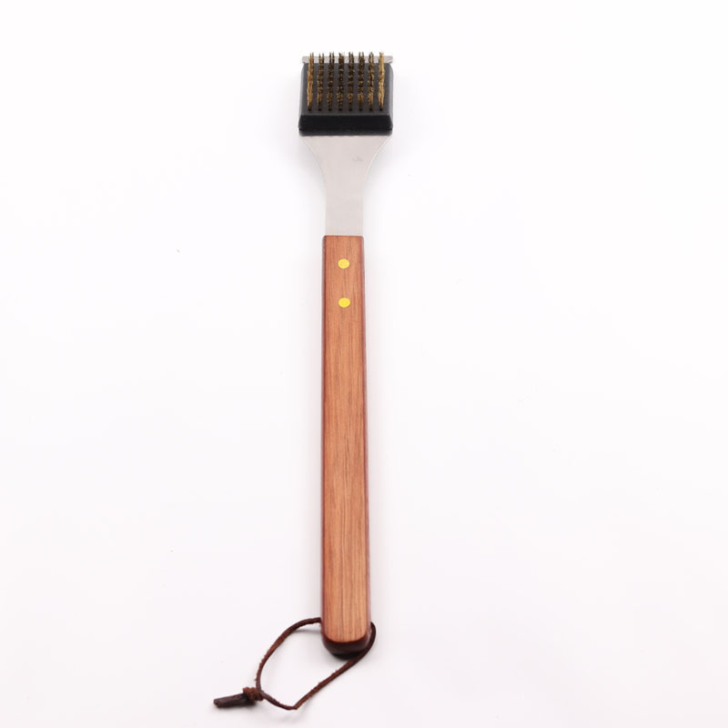 [Fuente de fábrica] herramientas de barbacoa 3 piezas de acero inoxidable mango de madera parrilla traje parrilla cepillo de limpieza