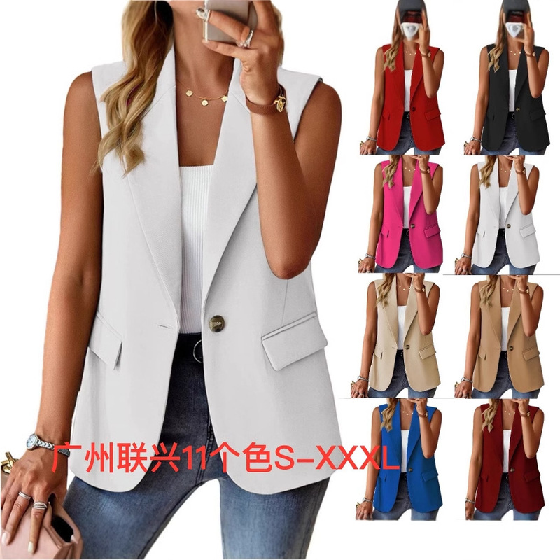2025 New Amazon Wish Hot Style Autumn Sleeveless Solid Color Cardigan Small Blazer for Women