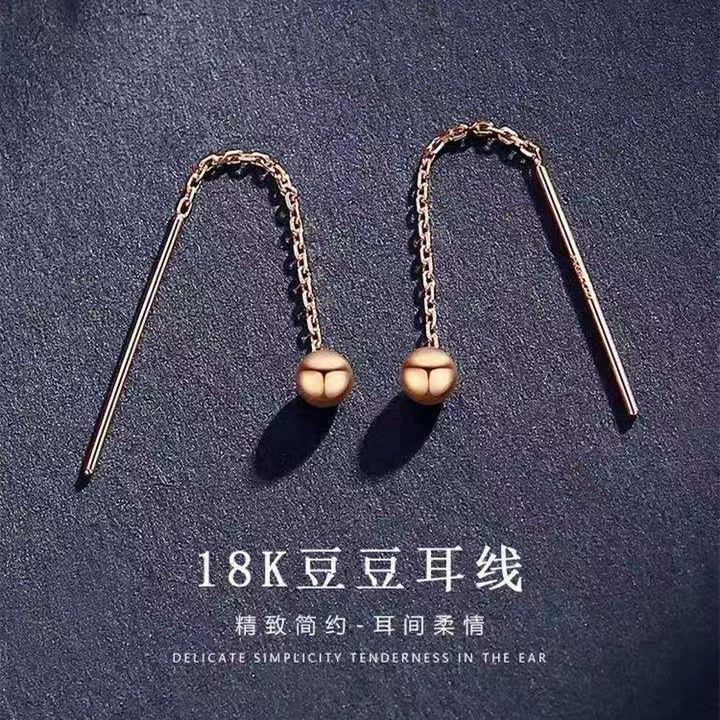18-каратные золотые серьги Doudou Wave Ball Ear Line AU750 простая световая бусина Женская Горячая дренажная Подарочная водяная оболочка оптом