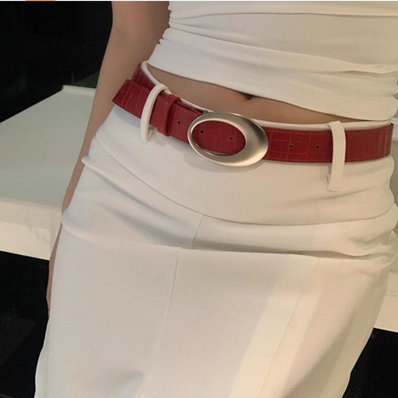 American Retro Y2K Belt Women's Red Simple High-end Accessories Belt Design Niche All-match 2024 New Arrival