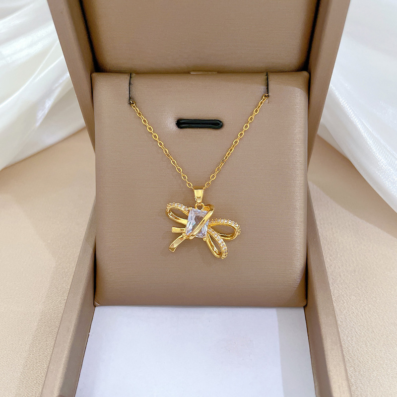 Schleifen Halskette Und Ohrringe Set Luxus Temperament Schmuck_voghion.com