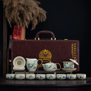 新品轻奢云瓷烟岚黄汝窑整套茶具套装商务公司文创高档礼品做logo