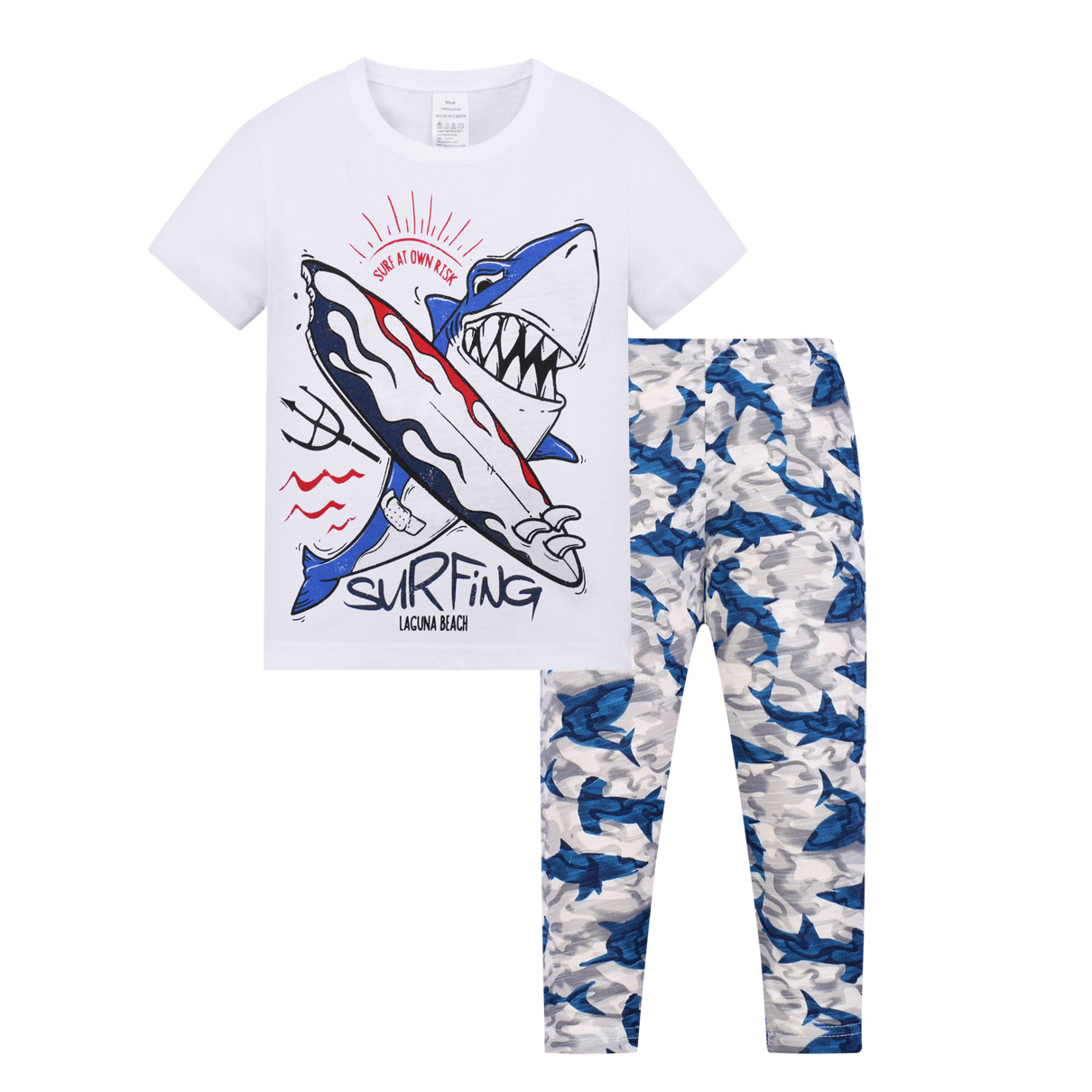 El comercio exterior de otoño nuevos pantalones de manga corta para niños grandes pijamas traje de dibujos animados para niños de dibujos animados de algodón ropa para el hogar al por mayor