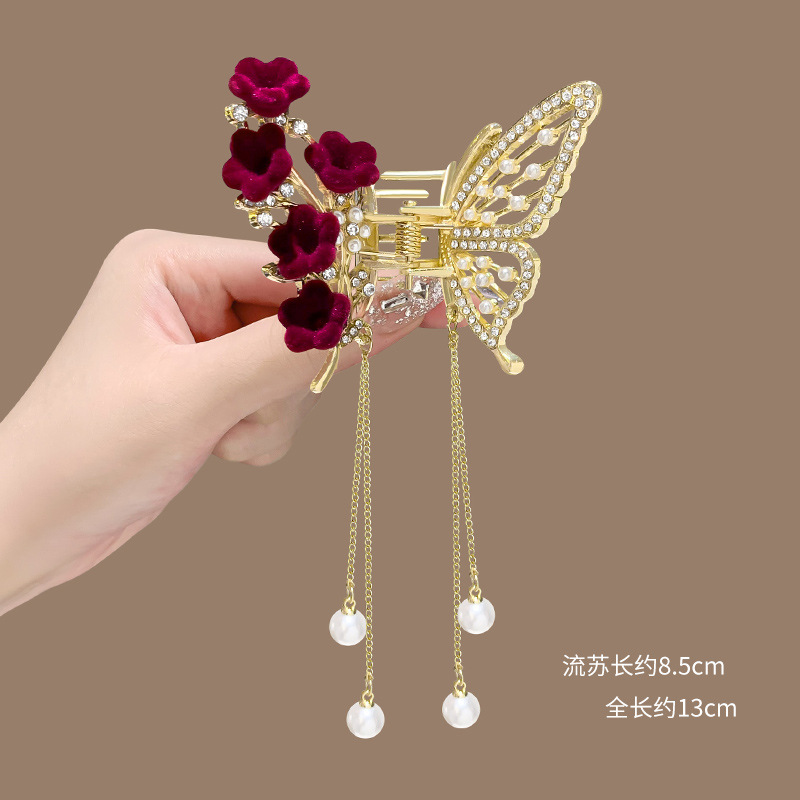 New Metal Butterfly Hairpin Women's Half-Tie Hair High-End Elegant Tassel Pendant Hair Accessories Headwear