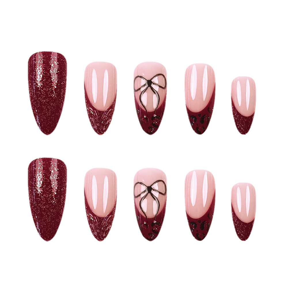 Vinegar transfronterizo, goteo de pegamento francés para usar uñas, polvo de arco tridimensional, uñas falsas, 24 piezas de uñas más vendidas