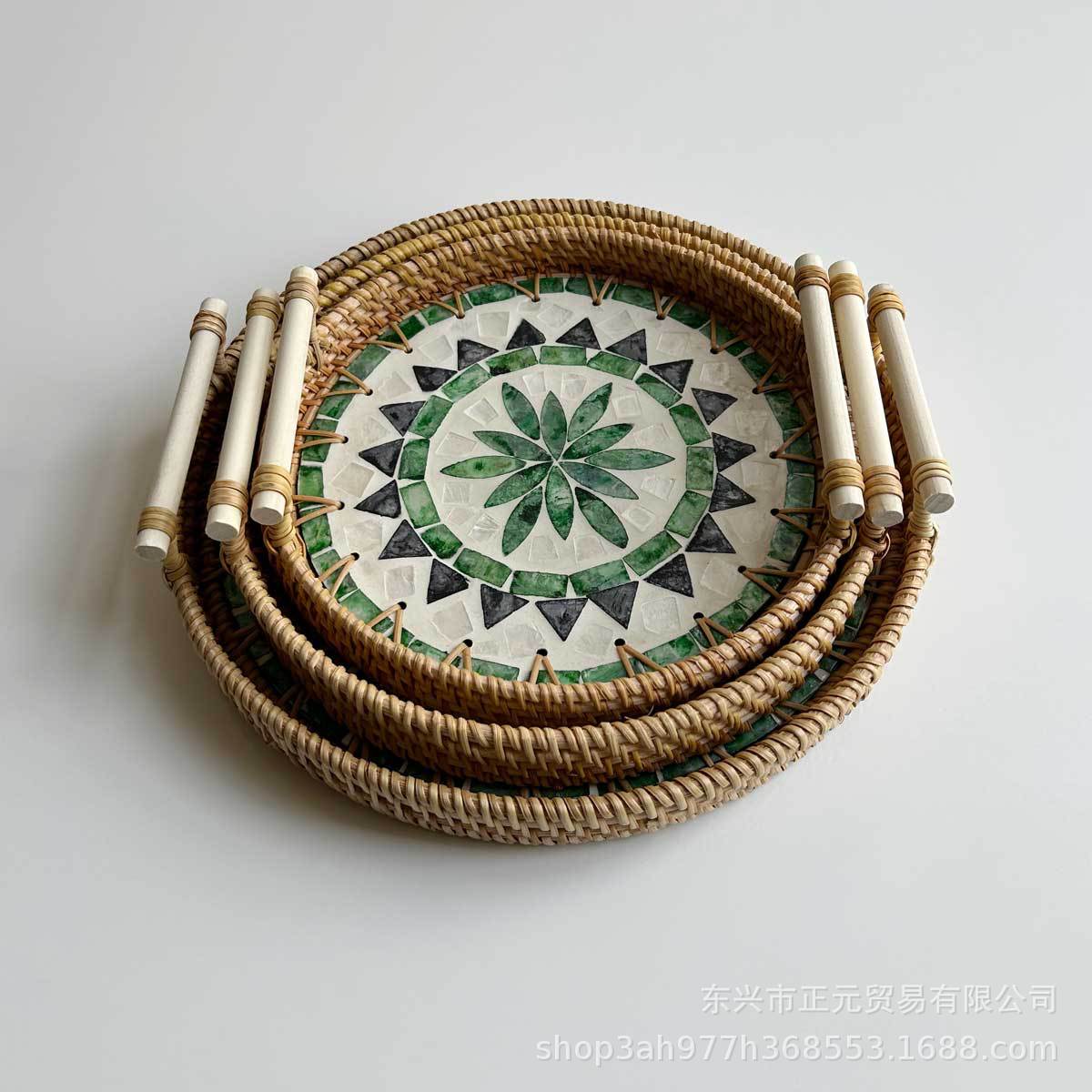 Vietnam ratán tejido Shell bandeja color Shell tejido merienda cesta de almacenamiento merienda bandeja fruta pan té bandeja