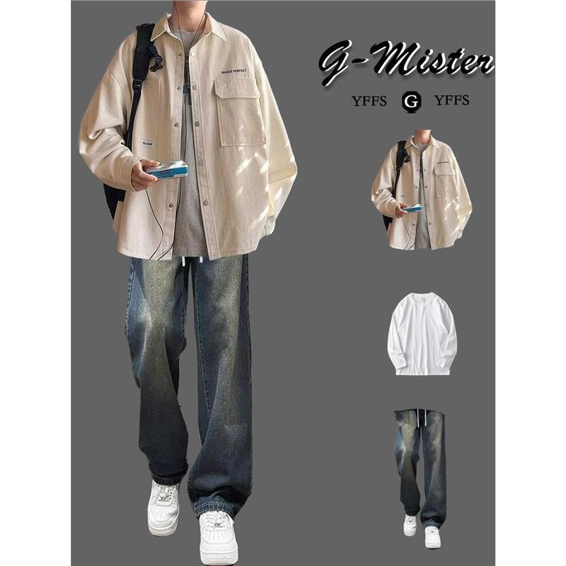 Spring Jacket Men's Casual Suit Japanese Trendy Brand Work Shirt Men's Jacket Set with Handsome Clothes