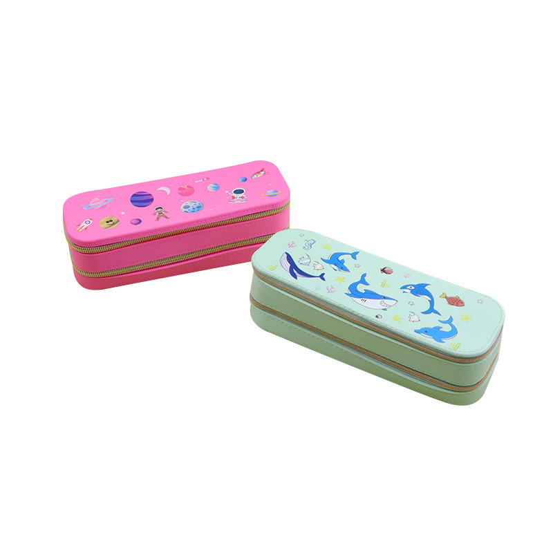 2025 nueva caja de papelería de silicona de color de doble capa caja de lápices para estudiantes de gran capacidad caja de almacenamiento de transferencia de calor de alto valor