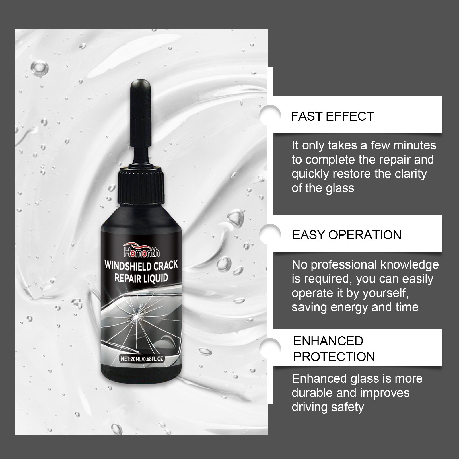 HOMONTH Car Windshield Crack Repair Liquid Car Glass Care Tool Crack Glass Adhesive Liquid