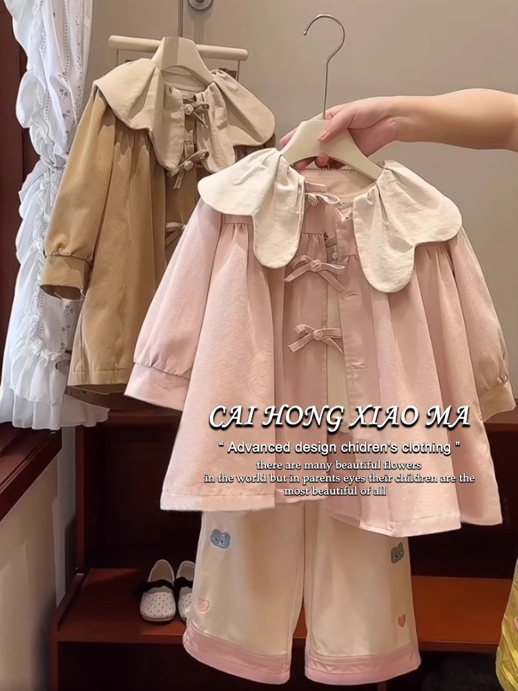 Abrigo infantil de otoño 2025, nuevo abrigo de niñas, niñas, bebés, dulces y lindos petalos, abrigo de cuello