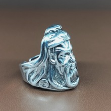七尚中国风复古武财神关公戒指原创设计男士个性铜镀泰银开口指环