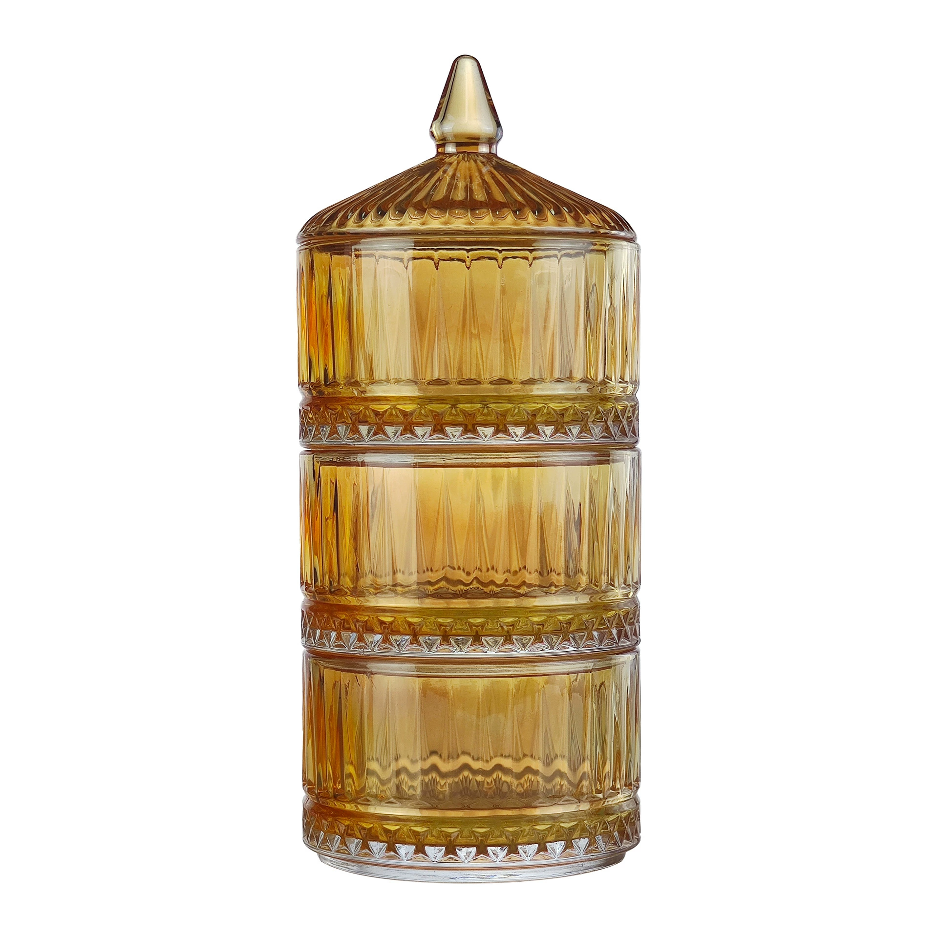 Новая трехслойная креативная большая чашка для хранения конфет из янтарного бессвинцового стекла с узором меча, банка для хранения сухофруктов и продуктов питания