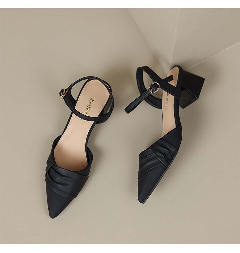 Sandal nữ mũi nhọn quai ngang phong cách Hàn Quốc — BL135 màu đen chi tiết 23