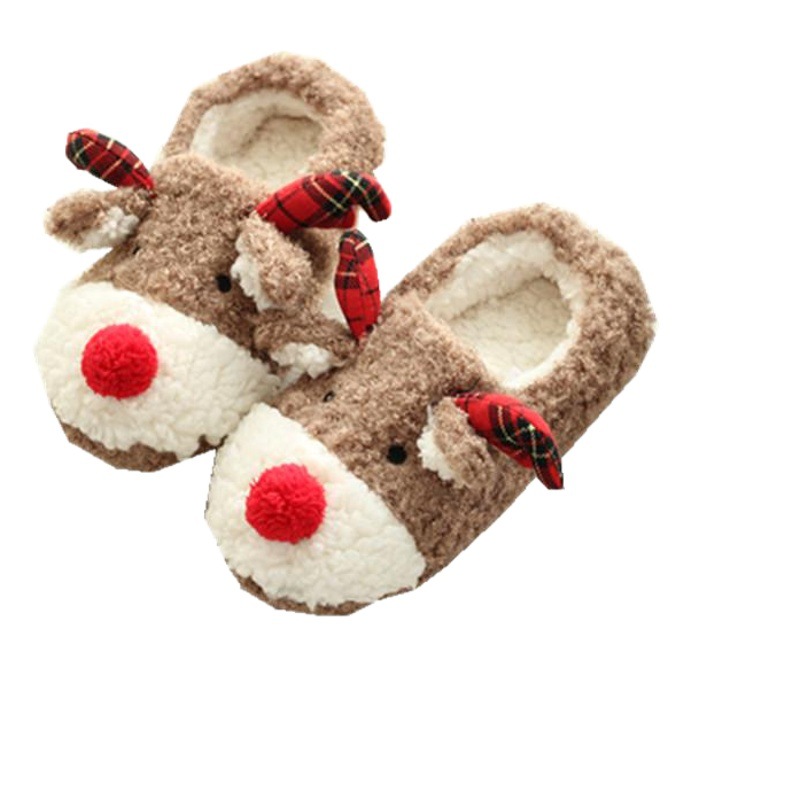 Zapatillas de comercio exterior para mujer en invierno, lindas zapatillas navideñas de felpa hechas a mano para el hogar con suelas y zapatos antideslizantes de algodón puro
