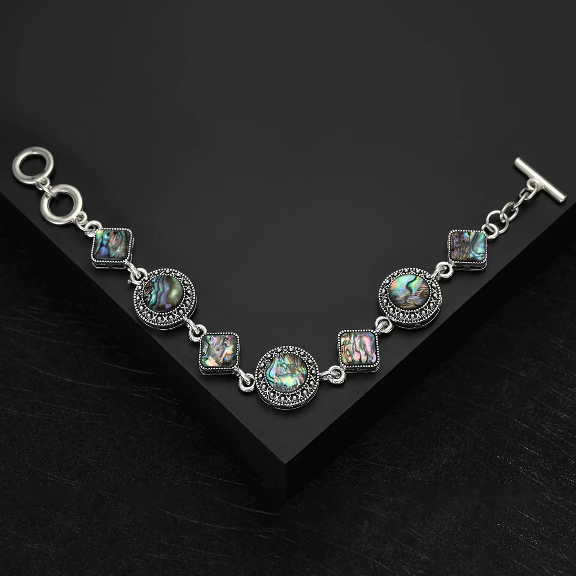 跨境外贸几何贝壳手链饰品鲍鱼贝壳合金手链时尚炫彩手饰厂家批发