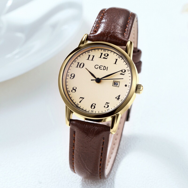 GEDI GEDI simple Korean style women's watch retro high sense round belt watch student quartz watch wholesale