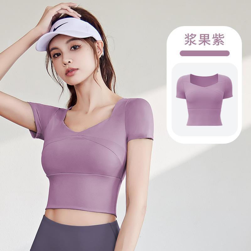 Trajes de yoga para mujeres de verano nuevo secado rápido manguito corto cojín de pecho para correr salto de cuerda ropa deportiva comercio al por mayor