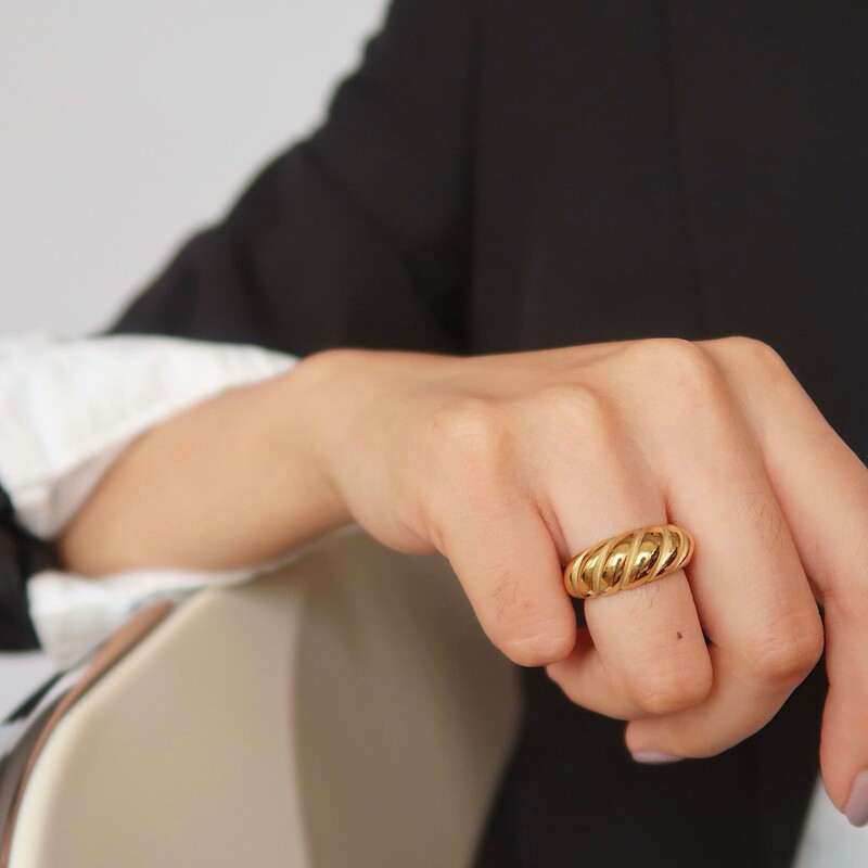Yu Jewelry Croissant Ring Women's European and American Twist Pattern Bread Ring Titanium Steel Casual Personality Irregular Ins Yu Jewelry Croissant Ring Women's European and American Twist Pattern Bread Ring Titanium Steel Casual Personality Irregular Ins