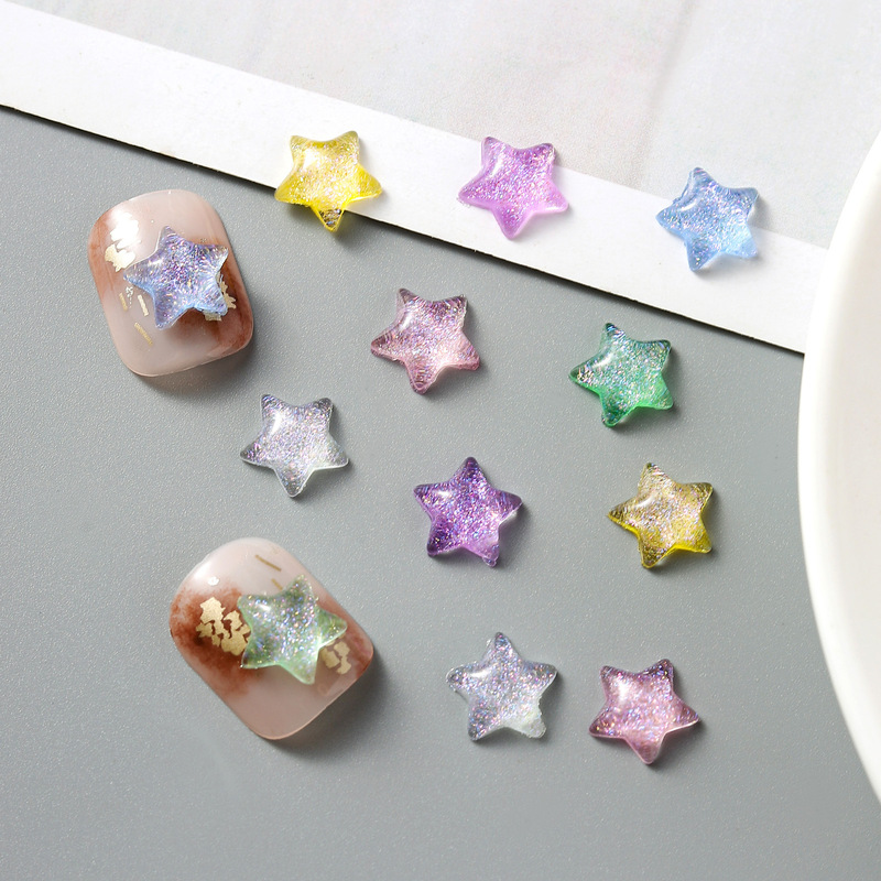 ins style luminous five-pointed star nail jewelry wholesale fine shining star resin diy hairpin phone case nail diamond accessories