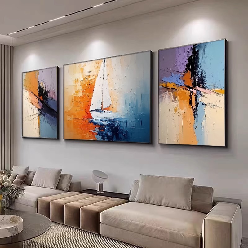 モダングリーンバックリビングルーム装飾絵画抽象オリジナルソファ背景壁掛け絵画テクスチャ組み合わせ絵画|undefined