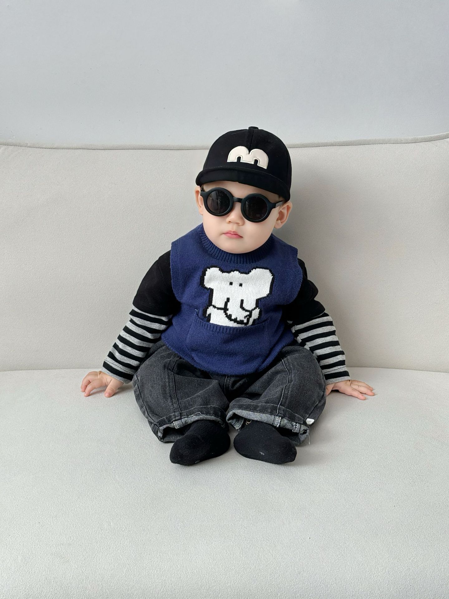 Bebé primavera guapo chaleco nuevo estilo extranjero niño super lindo chaleco de dibujos animados animal vestido de otoño bebé vestido de hombro
