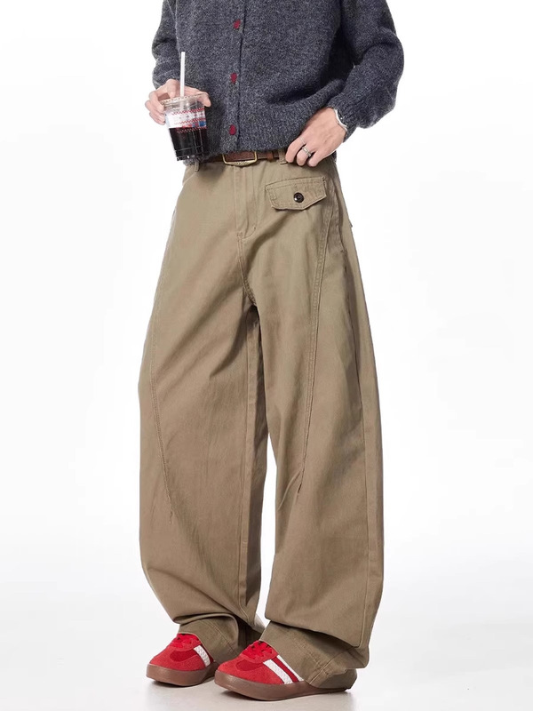 American-style Retro Scimitar Tailored Feet Workwear Casual Pants Men's Autumn and Winter Maillard Loose Deconstructed Wide-leg Long Pants American-style Retro Scimitar Tailored Feet Workwear Casual Pants Men's Autumn and Winter Maillard Loose Deconstructed Wide-leg Long Pants