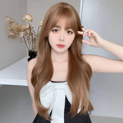 Cheng Ming False Hair Human Hair Champagne Color Water Wave Wig for Women 2024 Summer Fashion Full Head Wig