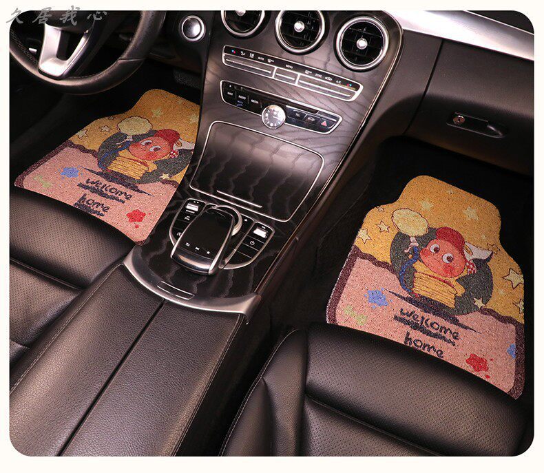 Car floor mat for the driver's and rear seats, cute one-piece anti-dirt silk loop carpet-style mat for car interior