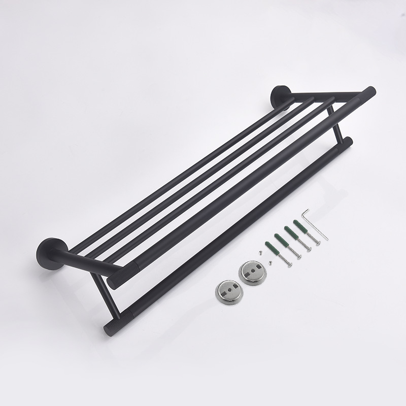 Toallero de baño de acero inoxidable negro mate transfronterizo Toalla de toalla Soporte de toalla de papel Gancho de ropa Baño de hotel Colgante de sala de moleteado de latón