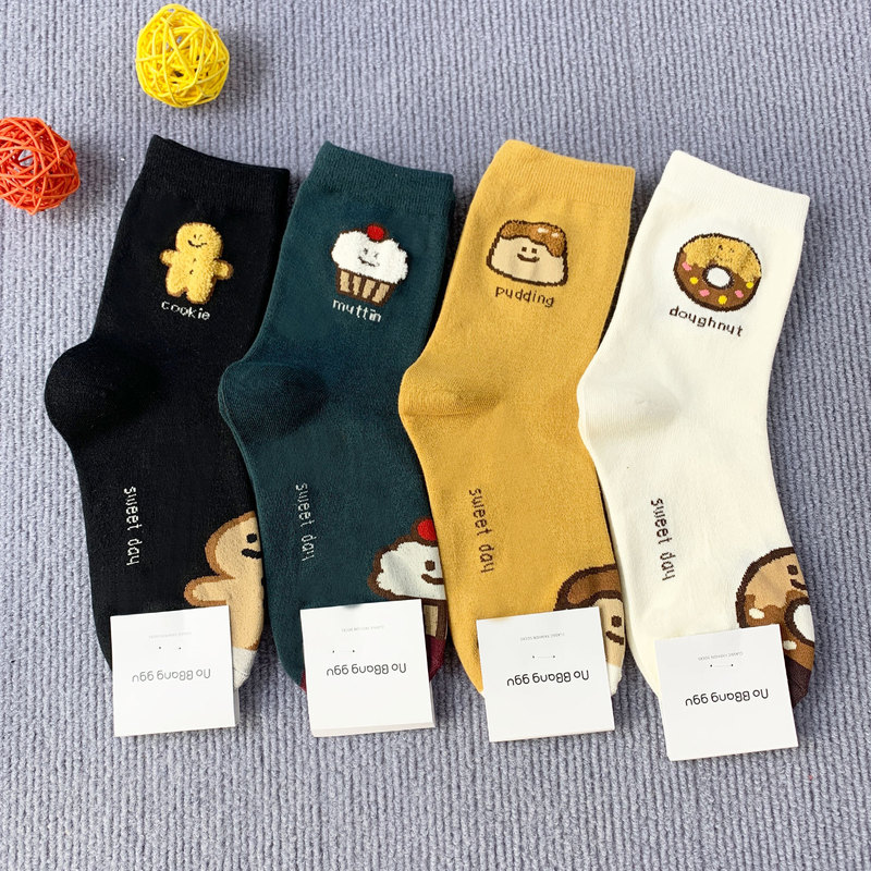 Lbwc0028 Korean Ladies Autum New Donut Cake Gingerbread Man Pattern Personalized Cross-Border Women's Socks Lbwc0028 Korean Ladies Autum New Donut Cake Gingerbread Man Pattern Personalized Cross-Border Women's Socks