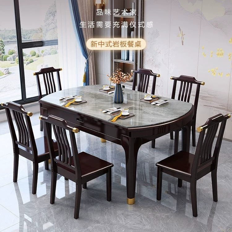Новый обеденный стол в китайском стиле из сланца, раздвижной и складной, премиум-класса, подходит для больших столовых, трансформируемый в квадратный и круглый стол с возможностью использования стульев.