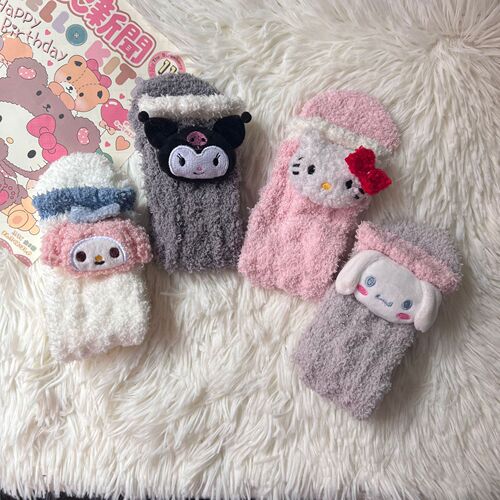 Sanrio Coral Fleece Socks White Lolita Cute Cartoon Cinnamon Dog Sleeping Socks Versatile Autumn and Winter Warm Socks